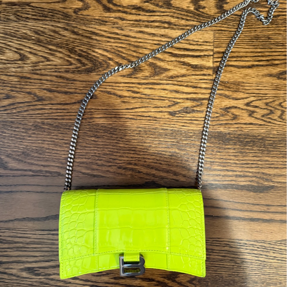 Balenciaga Neon Green Croc-Embossed Clutch